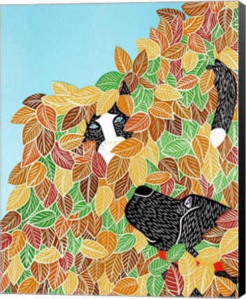 Framed Dog and Cat Autumn Print