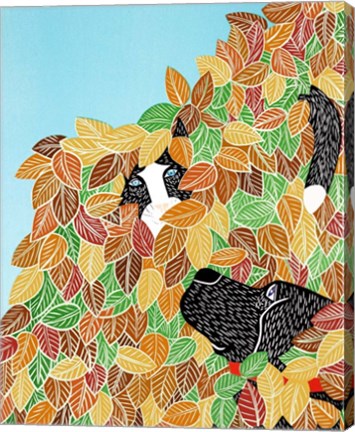 Framed Dog and Cat Autumn Print