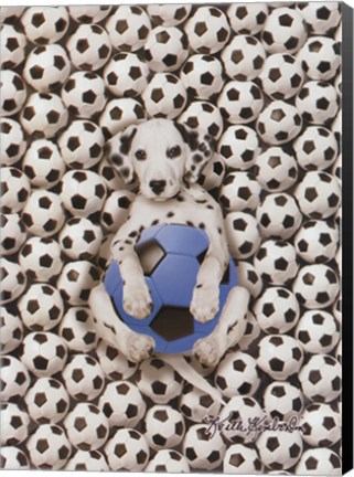 Framed Caff-Fur-Ino Soccer Pup Print