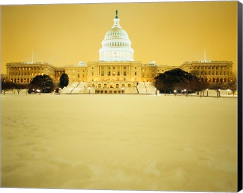 Framed US Capitol Building during Snow Storm, Washington DC Print