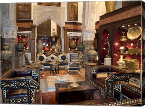 Framed Antique Store in the Souk, Fes, Morocco Print