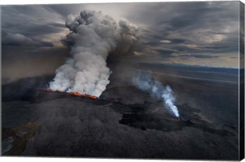 Framed Lava and Plumes from the Holuhraun Fissure, Iceland Print