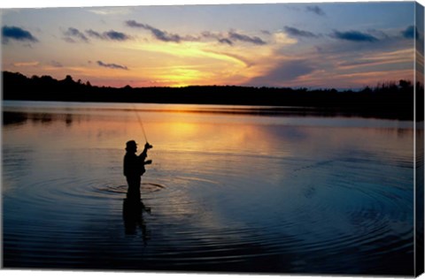 Framed Fly Fisherman, Mauthe Lake, Kettle Moraine State Forest Print