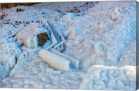 Framed Frozen Staircase by Seljalandsfoss Waterfall, Iceland Print