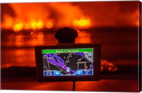 Framed GPS with the Holuhraun Fissure Eruption, Northern Iceland Print