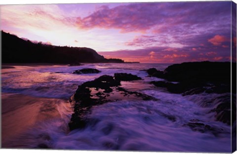 Framed Lumahai Beach at Sunset, HI Print