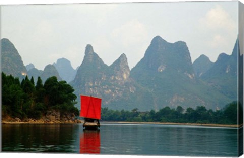 Framed Boat on Li River, Guilin, China Print