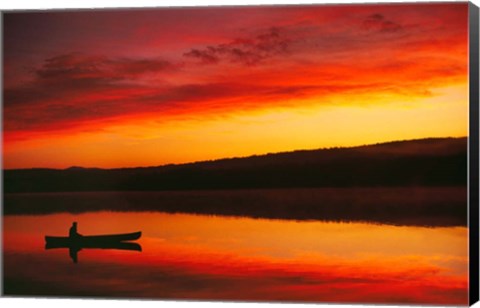 Framed Silhouetted Canoe On Lake Print