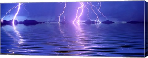 Framed Lightning over the sea Print