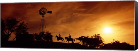 Framed Horse Ride at Sunset, Hunt, Kerr County, Texas Print