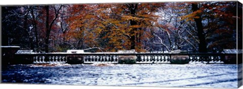Framed Snow Covered Balcony in Central Park, New York City Print