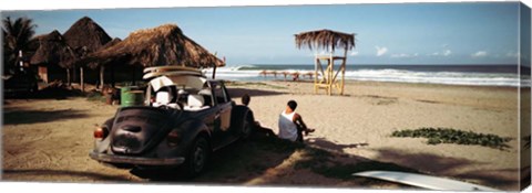 Framed Surfer at Zicatela Beach, Mexico Print