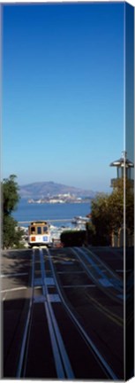 Framed Cable Car near Alcatraz Island, San Francisco Bay Print