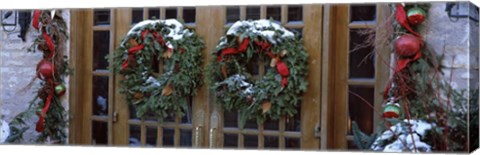 Framed Christmas Wreaths on Doors Print