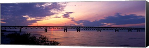 Framed Sun Setting over the Mackinac Bridge, Michigan Print