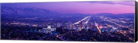 Framed Salt Lake City at Night, Utah Print