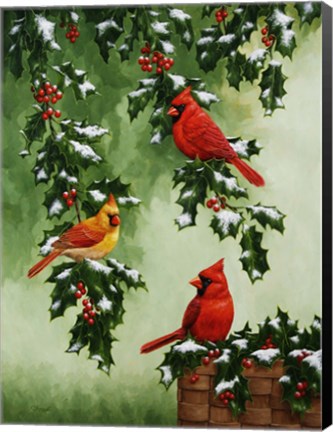Framed Cardinals Hollies with Snow Print