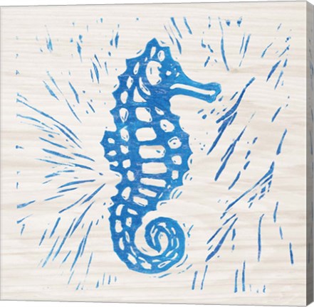 Framed Sea Creature Seahorse Blue Print