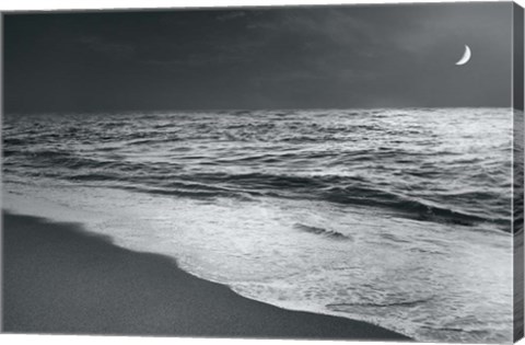 Framed Moonrise Beach Black and White Print