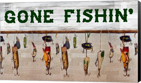 Framed Gone Fishin&#39; Wood Fishing Lure Sign Print