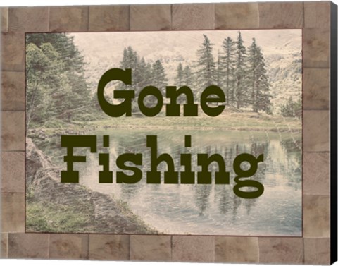 Framed Gone Fishing Lake Sign Print