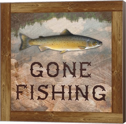 Framed Gone Fishing Salmon Sign Print