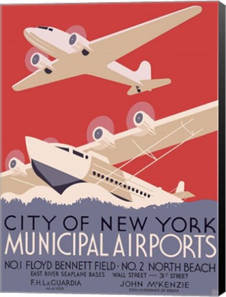 Framed New York City municipal airports, 1937 Print