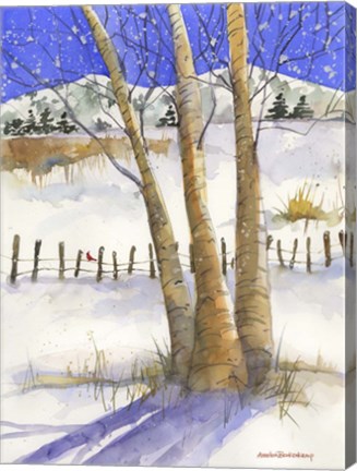 Framed Birch with Cardinal Print