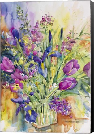 Framed Iris Blue And Tulips Too Print