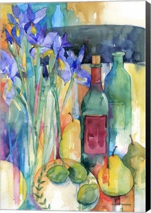 Framed Table Scape With Irises Print