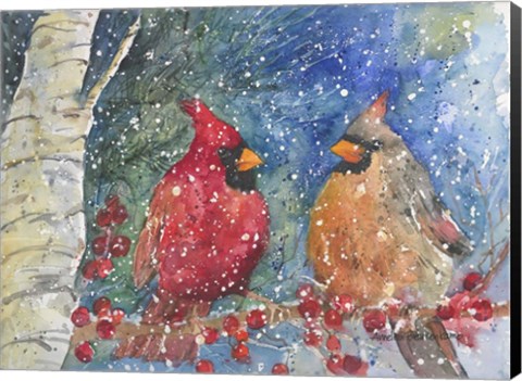 Framed Snow Cardinals Print