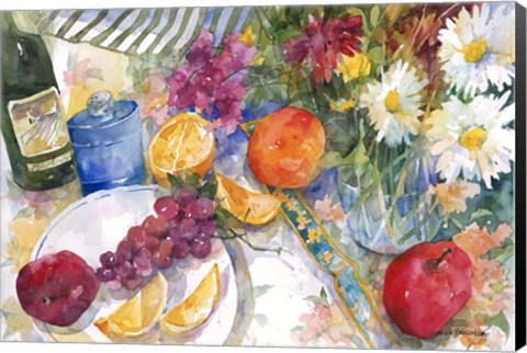 Framed Fabric, Fruit And Flowers Print