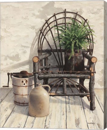 Framed Wicker Chair With Ice Cream Churn Print
