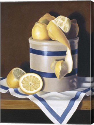 Framed Blue Stripes &amp; Lemons Print