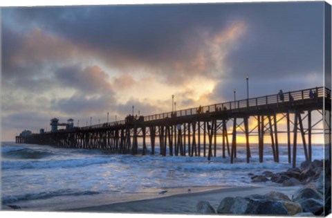 Framed Sunset Through Oceanside Pier Print