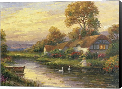 Framed Lakeside Cottage Print