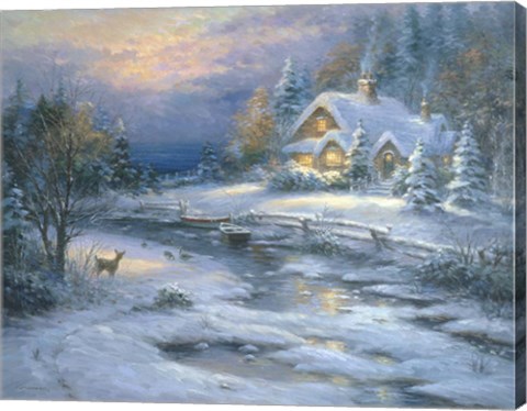 Framed Winter Cottage Print