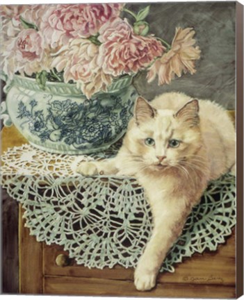 Framed Peonies And Lace Print