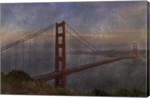 Framed Golden Gate Bridge Rain Painterly Print
