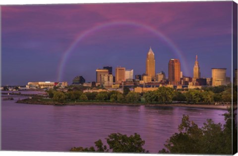 Framed Rainbow over Cleveland Print