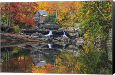 Framed Grist Mill In The Fall Print