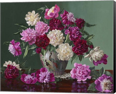 Framed Peonies In Peacock Vase Print