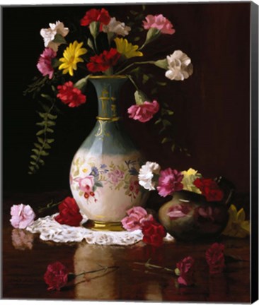 Framed Carnations in a Victorian Vase Print