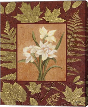 Framed White Flowers With Leaf Border Print