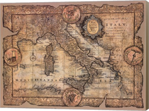 Framed Map Of Italy Print