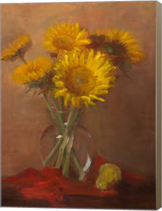 Framed Sunflowers and Red Cloth Print