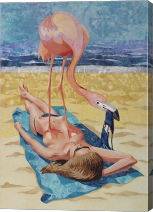 Framed Flamingo On Sun Bather Print