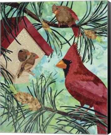 Framed Cardinals And Birdhouse Print