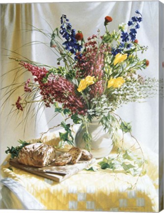 Framed Wild Flowers And Yellow Quilt W/Bread Print