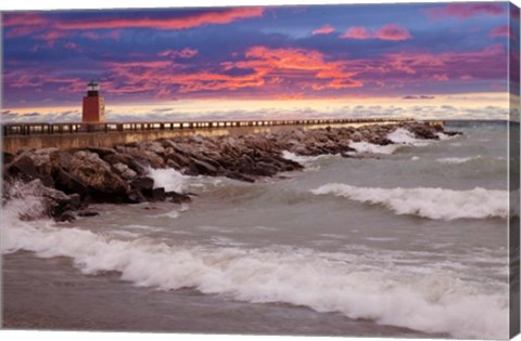 Framed Lighthouse at Sunset, Michigan 09 Print
